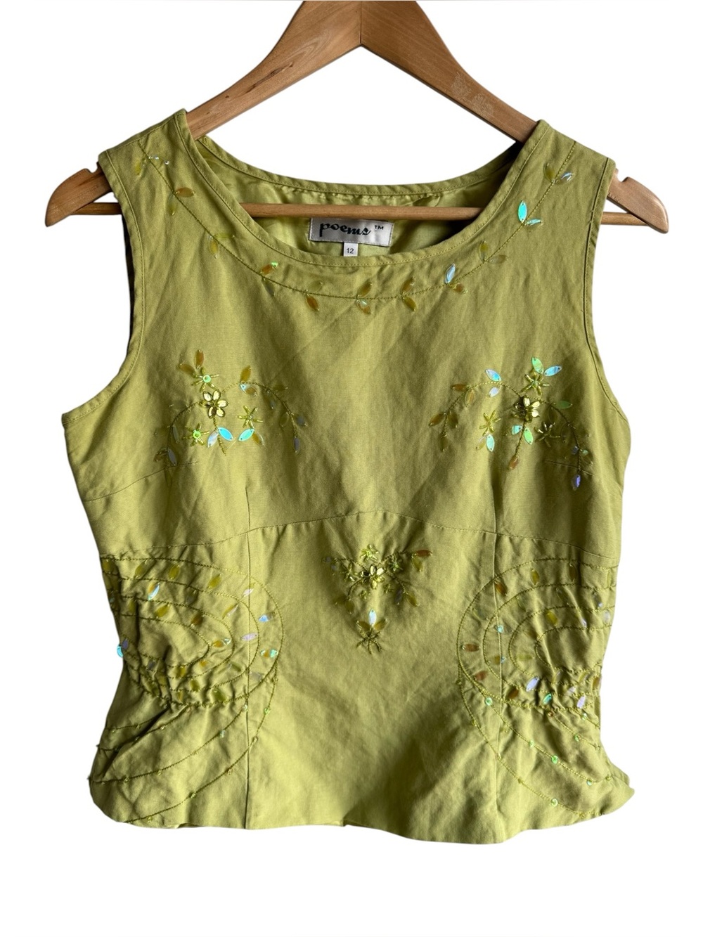 Vintage Y2K Embellished Fairycore Tank Beaded Floral Fairy Prom Boho Sequins Med